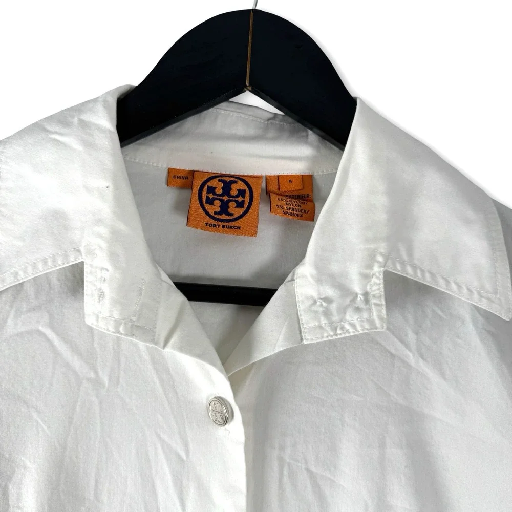 Tory Burch Womens Logo Button White Dress Shirt Top Blouse Sz 4